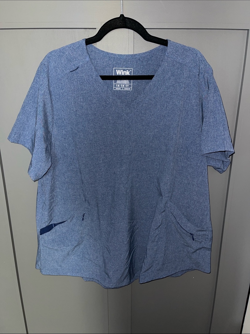 Wink Scrub Top in Heather Blue with Front Pockets